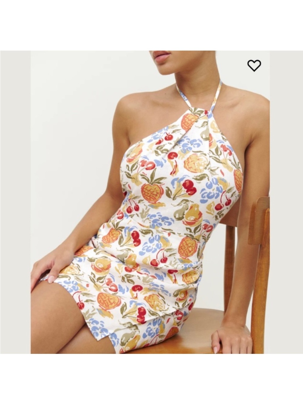 Reformation linen Dress in Cream with Multicolor Fruit Print